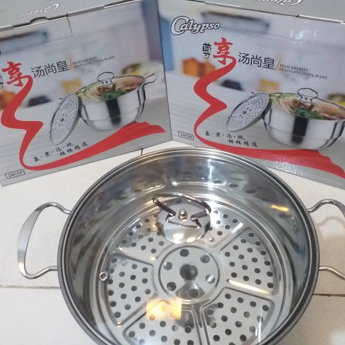 Promo Panci Kukus Steamer Calypso Dandang Stainless 24 Cm + Tutup Kaca