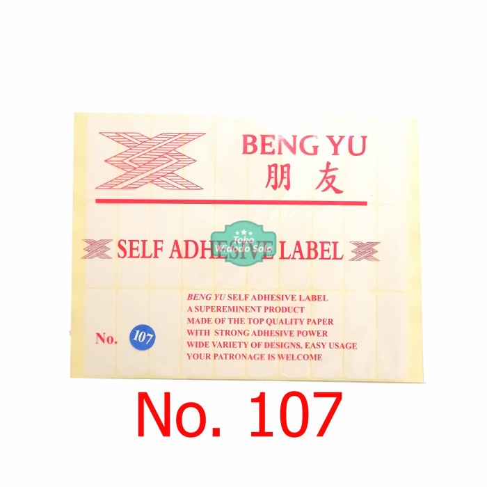 

Stiker Label No 107 Harga Nama Undangan Bengyu Self Adhesive Label