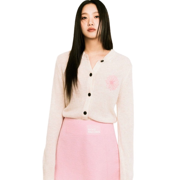 Mardi Mercredi Mohair Cardigan Round Neck Ivory Pink