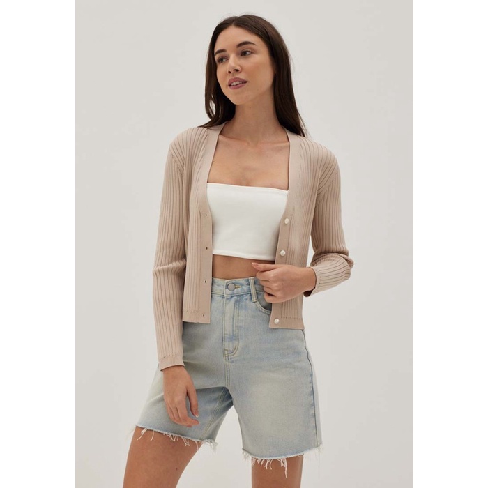 Love, Bonito - Cardigan Wanita - Josilyn Ribbed Knit Crop Cardigan - Nude,Xl