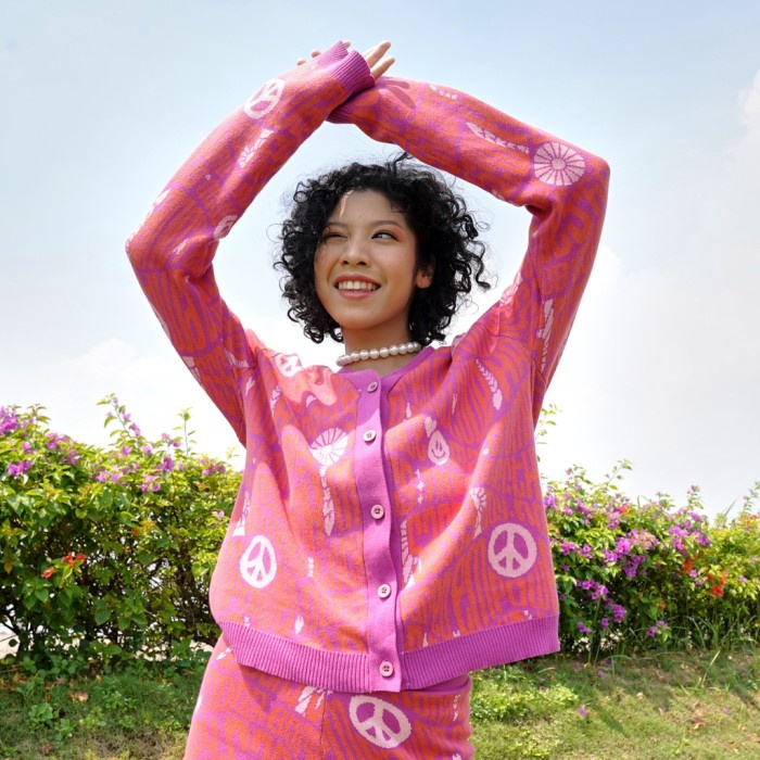 Nona Happy Knit Cardigan Pink Punch