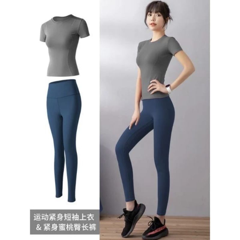 setelan olahraga wanita baju+celana legging one set olahraga