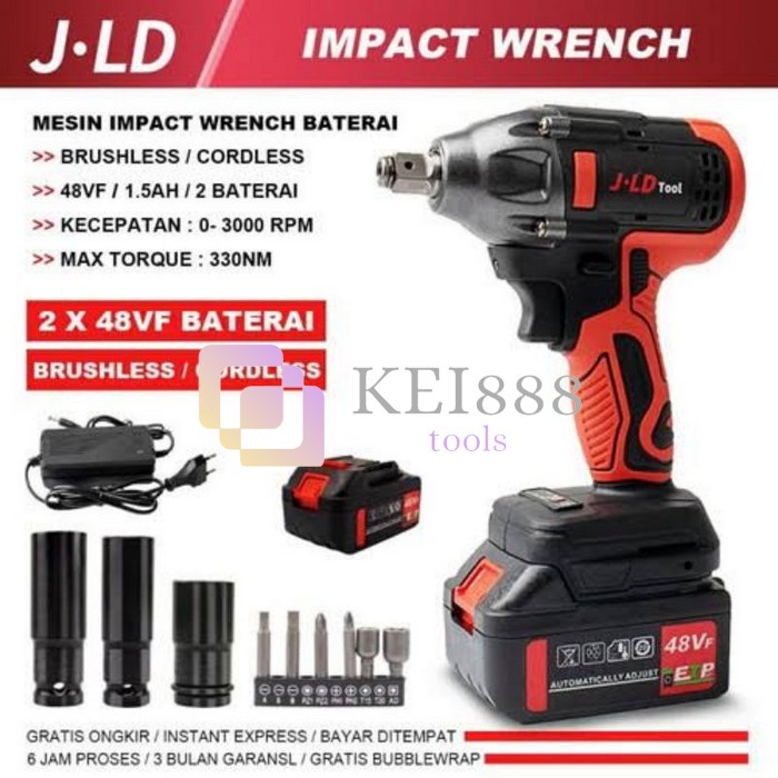 JLD Impact Buka Baut Cordless 350nm JV88 JLD CORDLESS IMPACT WRENCH 350nm Bor Sok