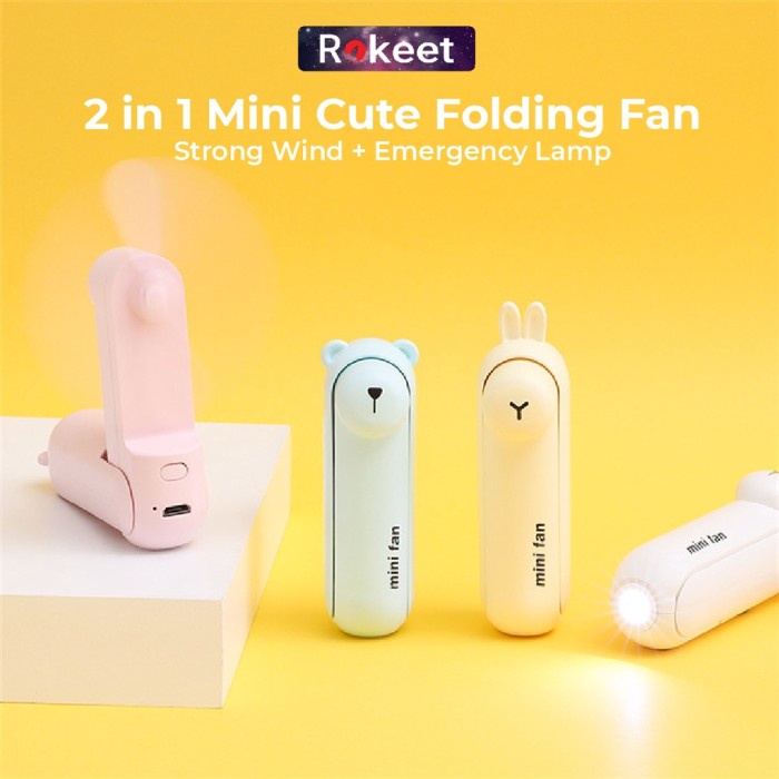 TERLARIS Rokeet Kipas Angin Mini Portable Lipat Saku LED Senter Mini Fan USB /KIPAS ANGIN MINI/KIPAS