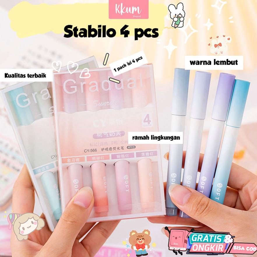 

4PCS Stabilo pastel cute/ Spidol highlighter cute colour journal