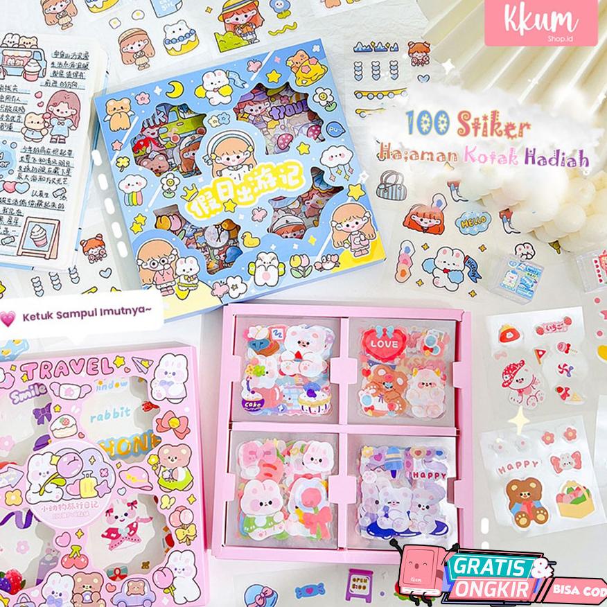 

100 SHEET Stiker set diary book cute aesthetic/ Sticker deco motif DIY korea lucu scrapbook