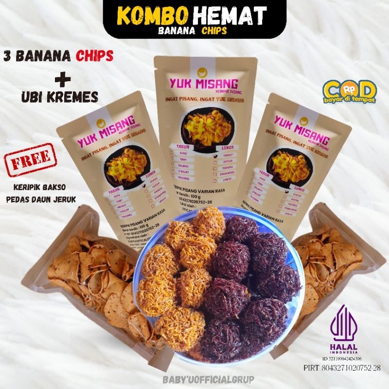 

Kombo Hemat Keripik Pisang Coklat Free Basreng Pedas Daun jeruk Non COD