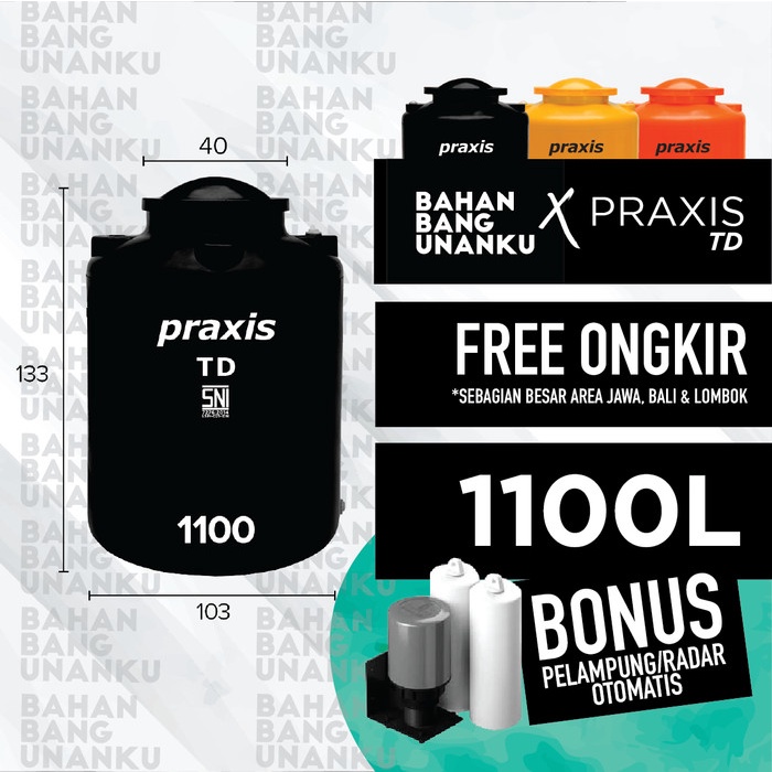 Terlaris Tangki Air Tandon Praxis 1100 L Sni Toren Air Murah Kuat Elastis