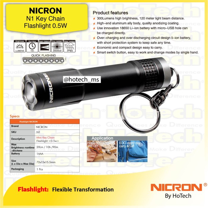 {Shop} Nicron  N1  N 1  Mini Key Chain Flashlight  20 Lumen Murah