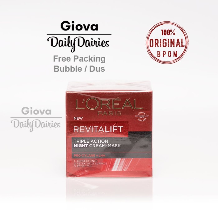 [Original] Loreal Revitalift Triple Action Night Cream Mask 50Gr Krim Wajah Malam Limited