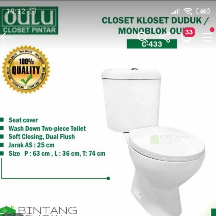 Promo Oulu C433 Closet Duduk/Toilet Duduk/Closet Dual Flush Putih