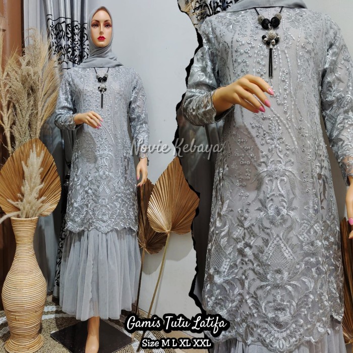 [COD] Kebaya Gamis Tulle Tutu Latifah Silver Dan Aneka Warna Lain Nya Limited