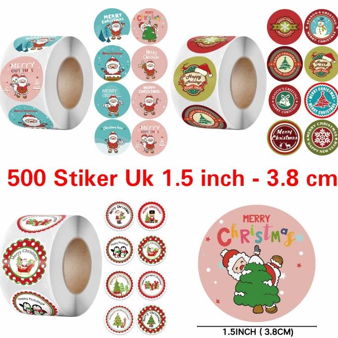 

HAPPYSTORE Sticker Natal isi 500 Besar 3.8cm Stiker Kado Merry Christmas Murah