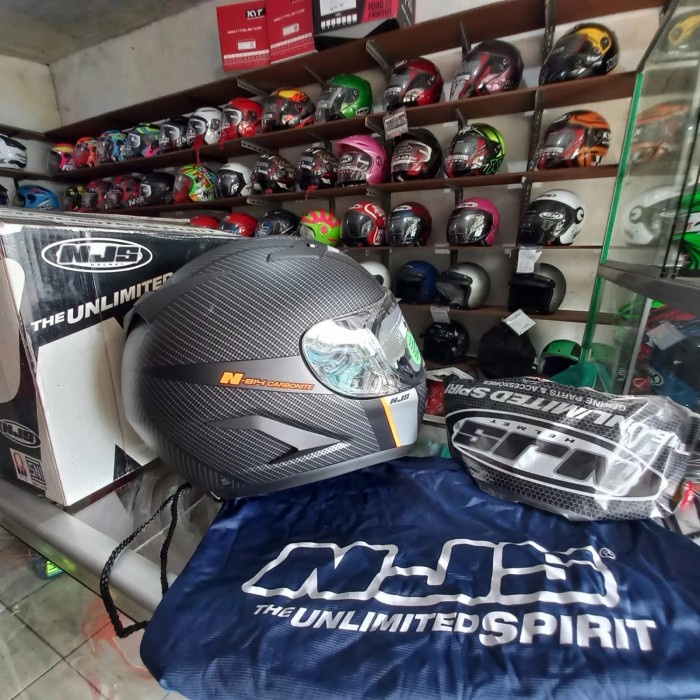 ✨New Helm Njs Fullface Shadow 814 Motif Carbon Orange Doff Terbaru