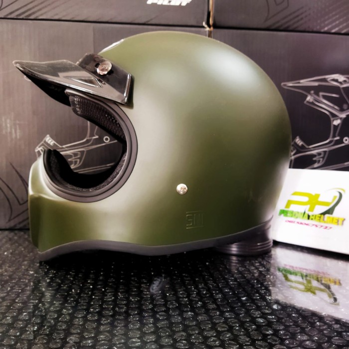✨New Helm Cakil Hbc Solid Army Doft/Retro Clasic Bisa Gojek