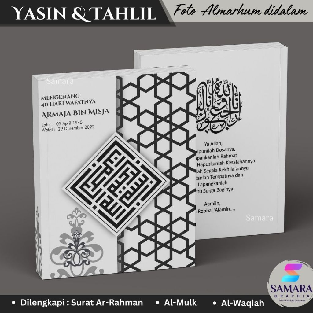 buku Yasin dan tahlil custom softcover foto almarhum 40 100 1000 harian tahlilan