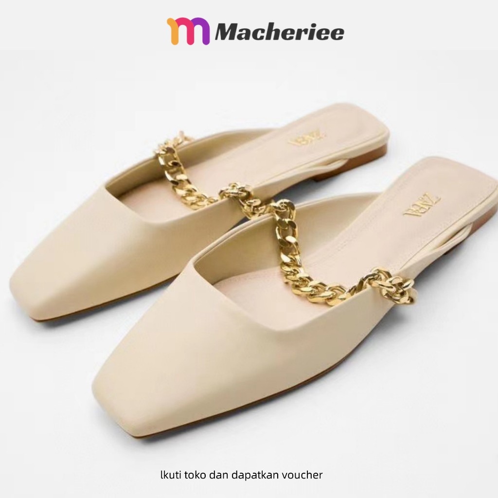 [MODEL TERKINI] Zara flat mules with chain za05011