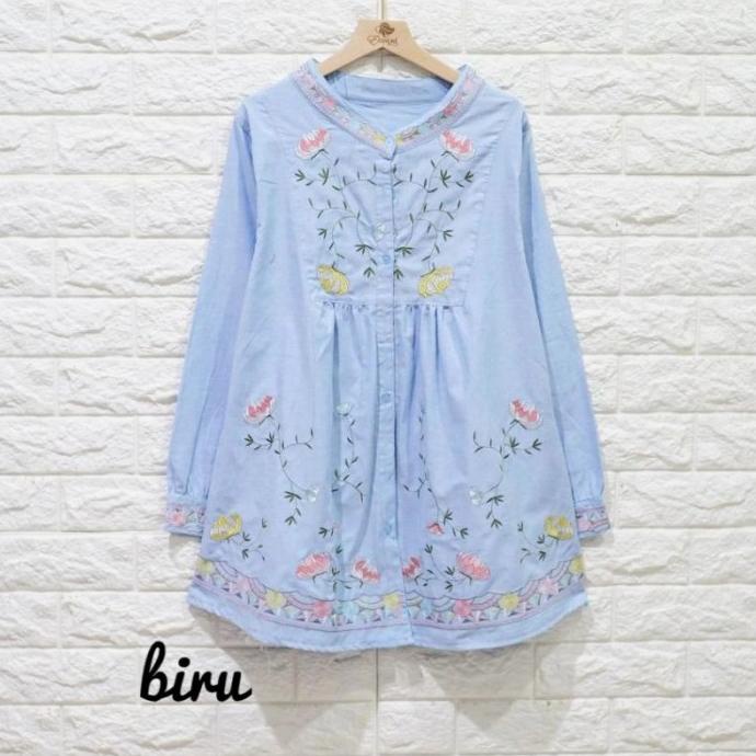 Trend Yc228 Kemeja Bordir Katun Atasan Wanita Tunik Putih Baju Kerja Muslim Original