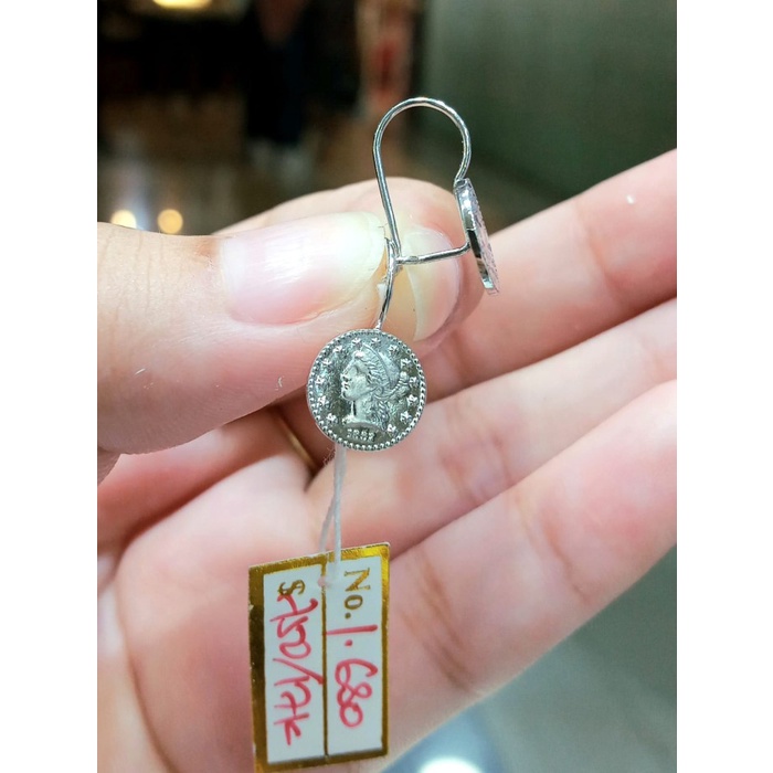 ✨Termurah Anting Kait Gantung Emas Putih Coin Kadar 75 1.68 Gram Terbatas