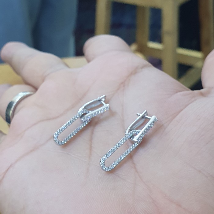 ✨Termurah Anting Jepit Panjang Emas Putih Holo Mpp Bisa Sameday