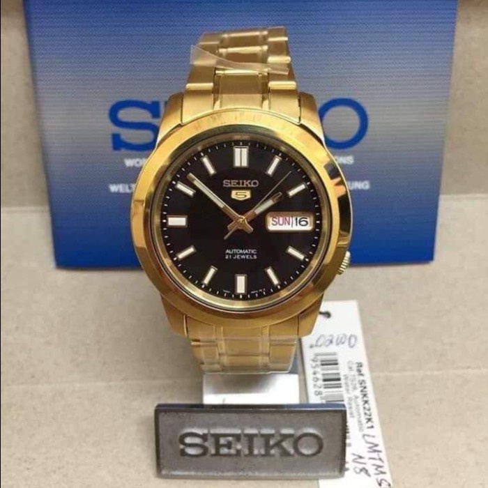 ✅Ori Seiko 5 Snkk22 Snkk22K1 Gold Black Jam Pria Original Ori Terbatas