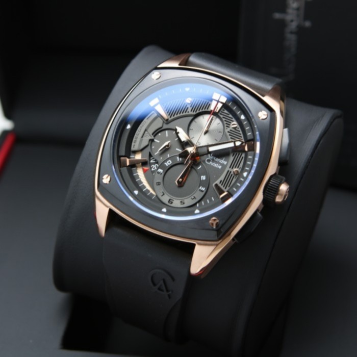 ✅Ori Alexandre Christie Ac 6591 Rosegold Black Ac6591 Pria Original Bisa Gojek