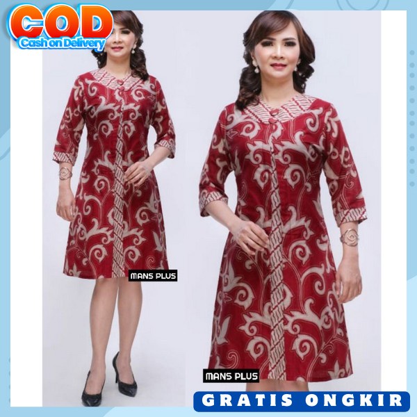 Gaun Batik Modern Drees Pesta Pakaian Natalan Deess Seksi Selutut Dree Batek Wanita Remaja Dreed Sim