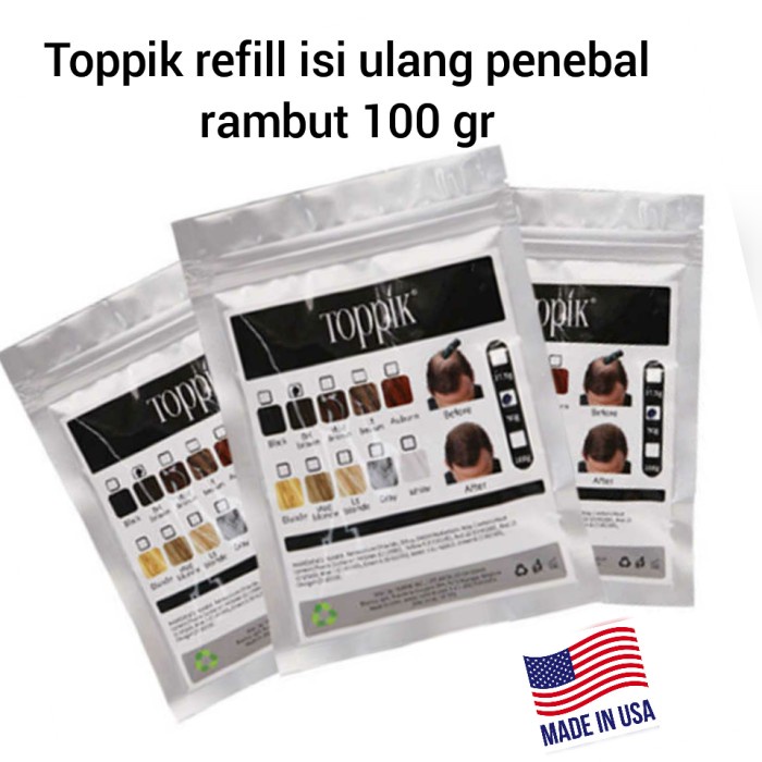 Toppik Hair Fiber Refill Isi Ulang Penebal Rambut 100Gr Ori Usa(Hitam)