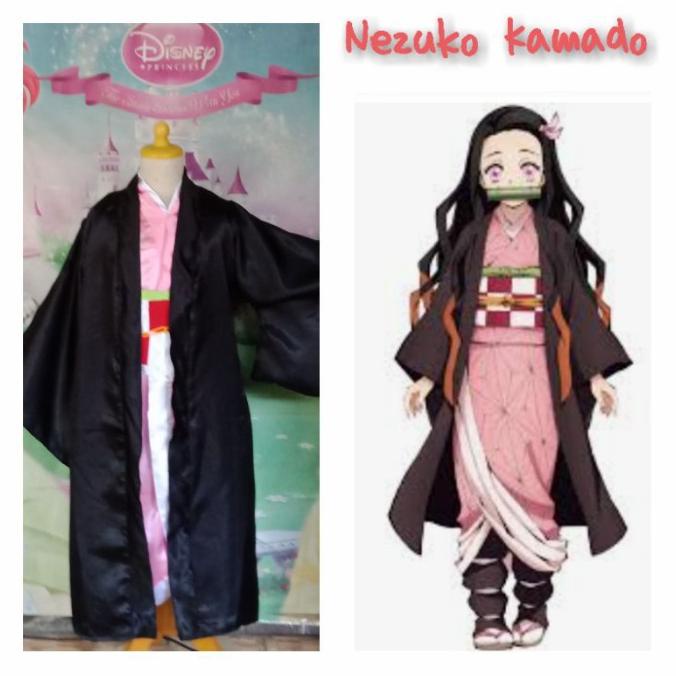 Kostum Cosplay Anime Jepang Anak Nezuko Kamado Demon Slayer