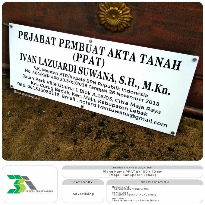 Promo Best Seller Plang Nama Ppat Uk 100X40Cm Papan Nama Notaris Ppat Papan