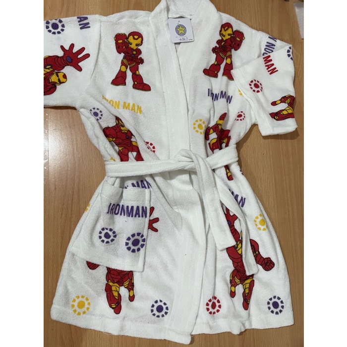 Kimono Kimono handuk anak dasar putih sablon iron man(N2H7) Kimono Handuk Tebal Kimono Tidur Handuk 