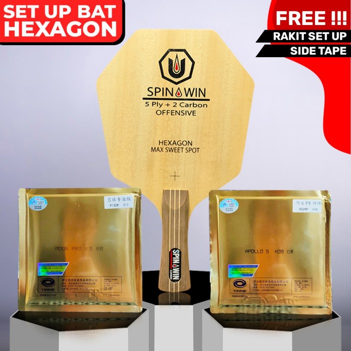 ✨New Ori Setup Tenis Meja Spin Win Hexagon Carbon Yinhe Moon Pro Soft Apollo 5 Terbatas