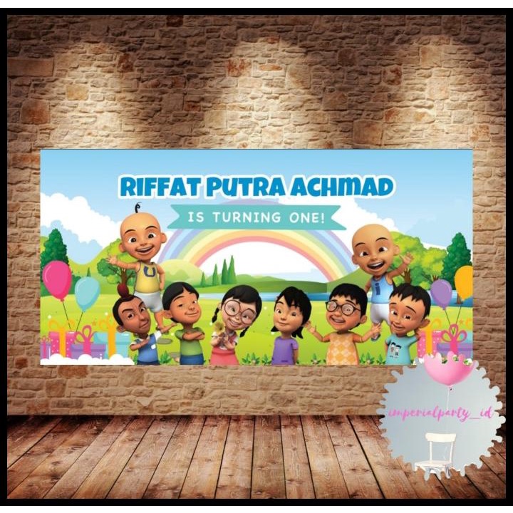 HOT DEAL CUSTOM BACKDROP BANNER SPANDUK HAPPY BIRTHDAY UPIN IPIN KAWAN 