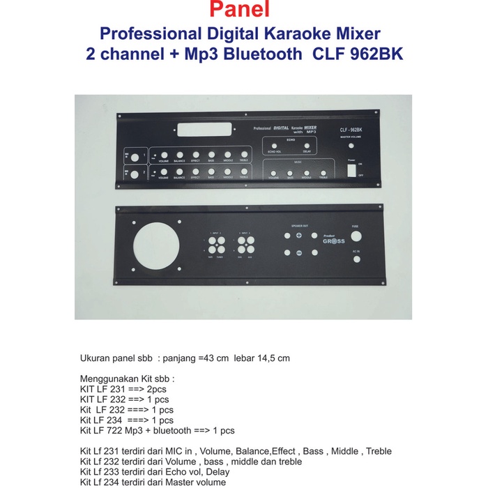 Panel Power Digital Karaoke 2 channel plus Mp3 CLF 962BK