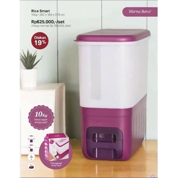 Terbaru Tupperware Rice Smart Putih Ungu Dispenser Tempat Beras Promo Terlaris