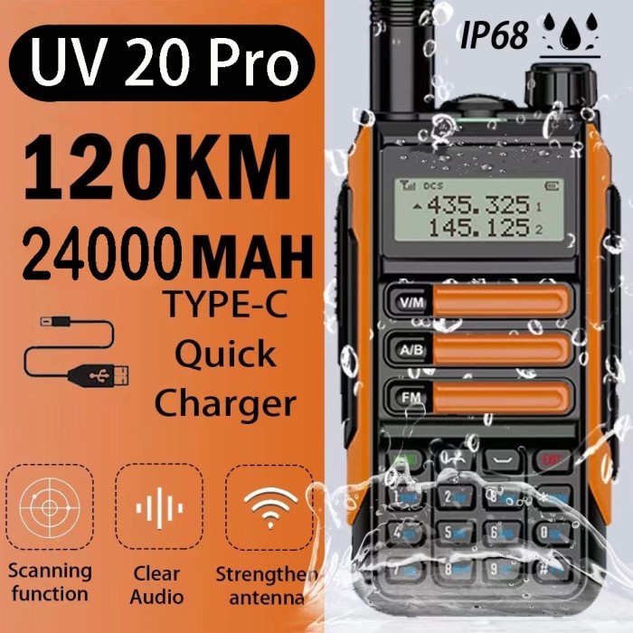 UV-20 PRO 80W WALKIE TALKIE 150KM IP68 WATERPROOF TYPE-C USB CHARGE