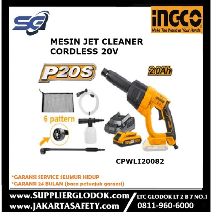 ✅Baru Ingco - Mesin Jet Cleaner Cordless 20V - Cpwli20082 Diskon