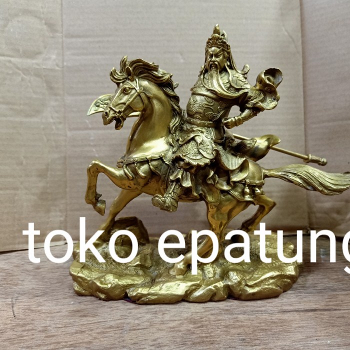 [Original] Patung Kwan Kung Kwan Kong Guan Yu Naik Kuda 8 Inch Kuningan - 01 Bisa Sameday
