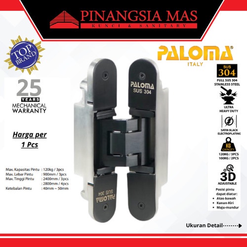 [Ori] Engsel Hinge Paloma Concealed P100 Black #Engsel Tanam Pintu / Ihp 312 Diskon