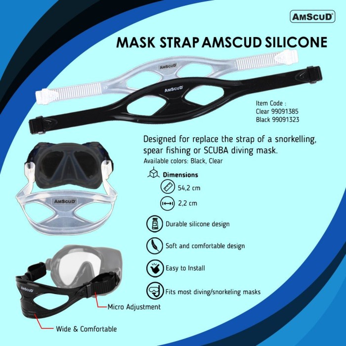Amscud Mask Strap Tali Karet Kacamata Renang Selam Snorkeling Diving