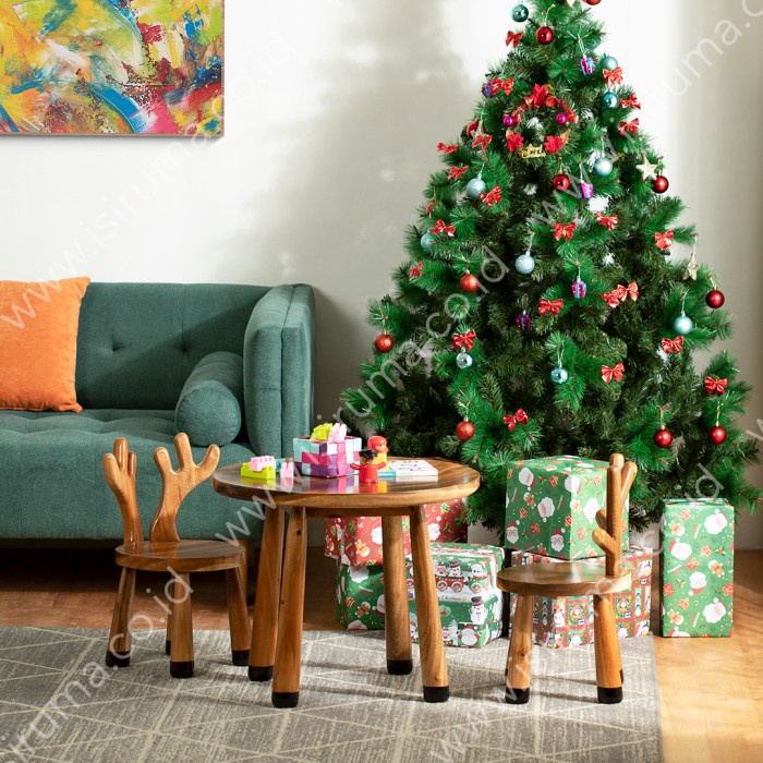Promo Meja Bulat Anak Meja Makan Kayu Trembesi Deery Table - Isiruma