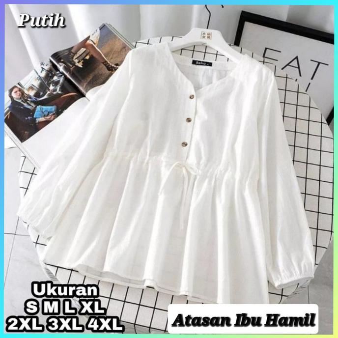 baju hamil dan menyusui atasan wanita blouse busui zaskia tunik putih
