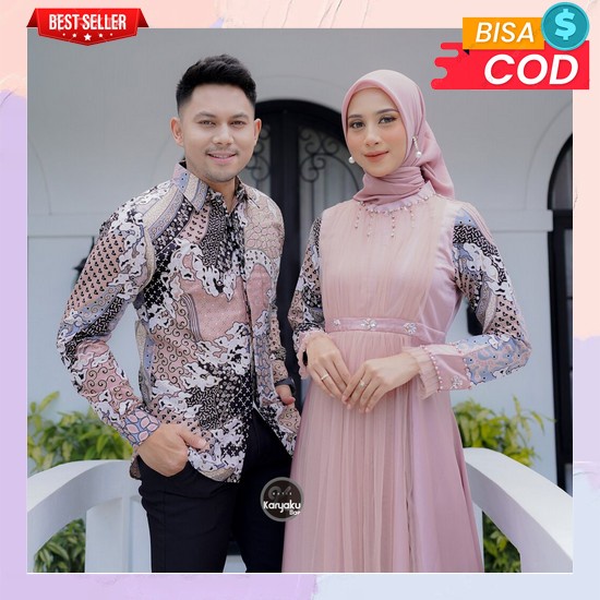 Games Pasangan Muslim Baju Suami Istri Sarimbit Dres Kondangan Kekinian Set Gamis Keluarga Setelan C