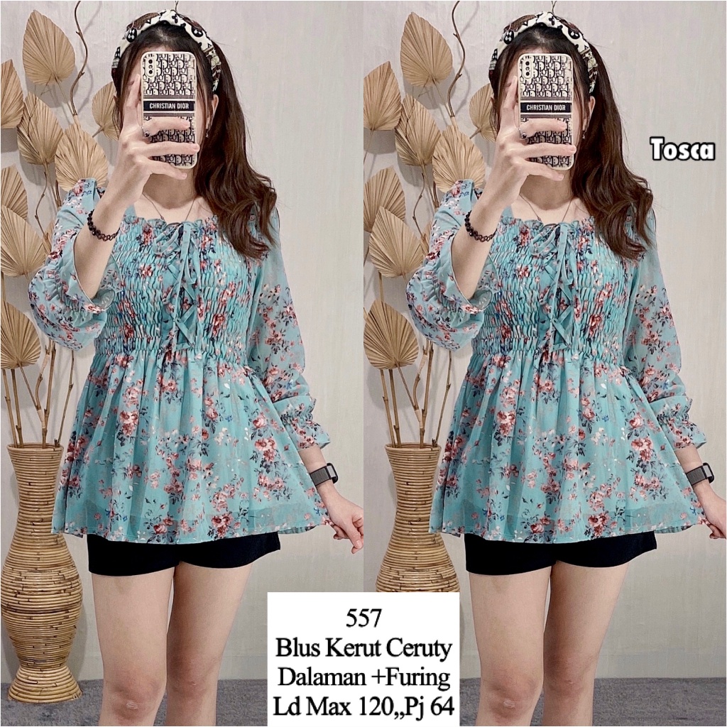 STYLISH MODERN!! BLOUSE WANITA KERUT CERUTY IMPORT PREMIUM BLUS WANITA BUNGA IMPORT ATASAN WANITA