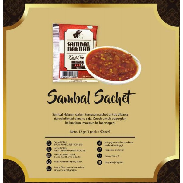 

Sambal Naknan Bawang Sachet Level 3 (Pedas) ~ Tingkat Pedas 20.000 Shu