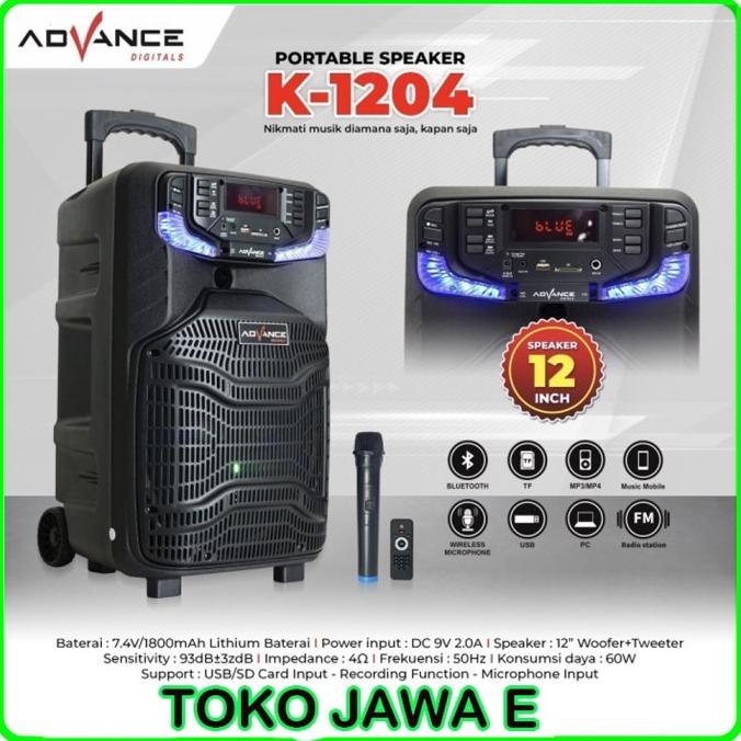 SPEAKER BLUETOOTH ADVANCE K1204/Speaker Portable 12 inch - FREE 1 MIC