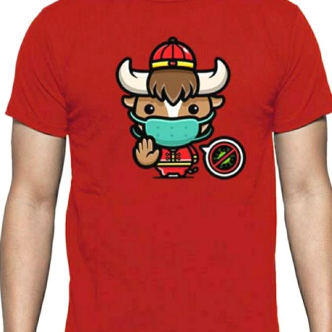 Ready Kaos Imlek 2021 - Baju Imlek Shio Kerbau Masker - Tshirt Imlek 2021 Terbaik
