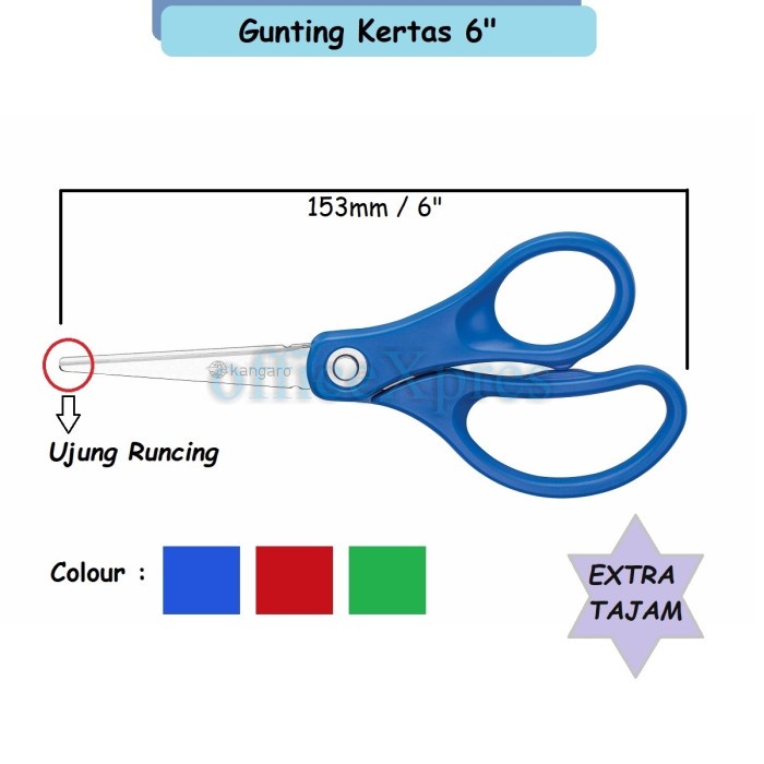 

Gunting Sedang / Gunting Kertas 6 inch (15cm) / Scissors EL60 Kangaro