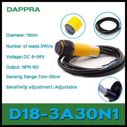 GRATIS ONGKIR D18-3A30N1 REPLACE E3F-DS30C4 M18 NPN NO PHOTOELECTRIC SENSOR OA09 