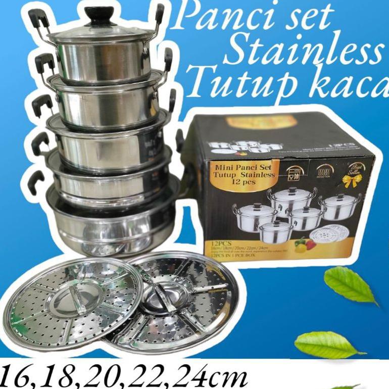 11.11 Panci Set Kingko 5 Pcs 555 + Steamer / Panci Set Homelux/Happy Bird Stainless Tutup Kaca/Stain